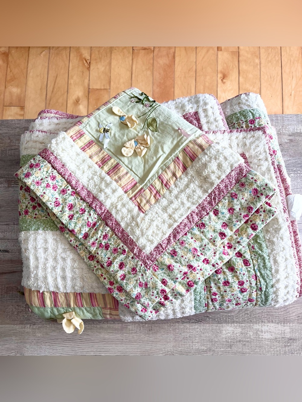 Vintage Cottagecore Patchwork Quilt Pillow Cover Single/Twin Floral Bundle